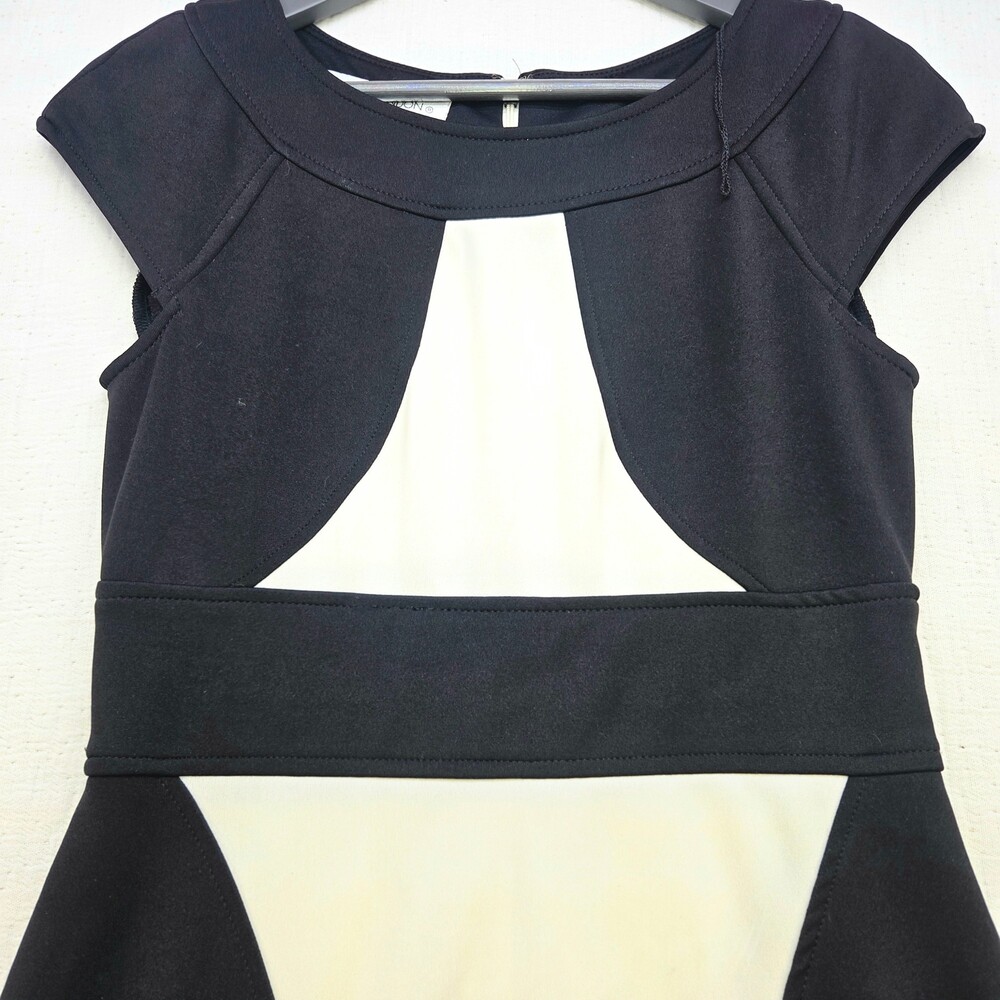 Maggy London Black Cream Colorblock Cap Sleeve Sheath Dress Size 6 - Picture 3 of 11